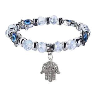 Hamsa Hand / Evil Eye of Protection Bracelet Translucent Gems